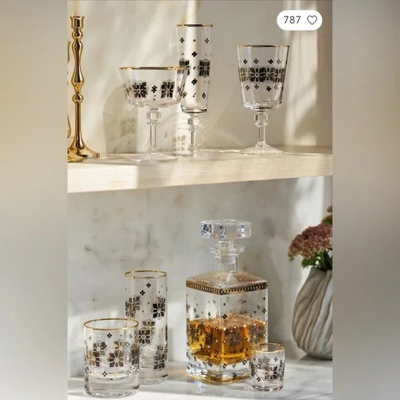 Anthropologie Bistro Tile Wine Glasses, Set of 2, NWT - Picture 2 of 3